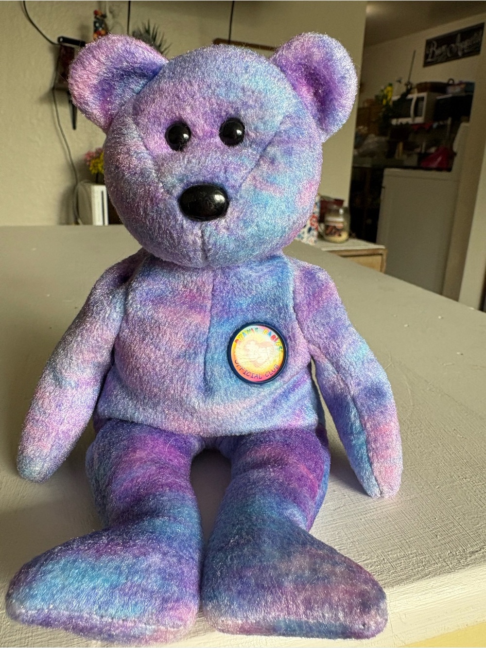 Ty Tie-Dye Purple and Blue Beanie Baby Teddy